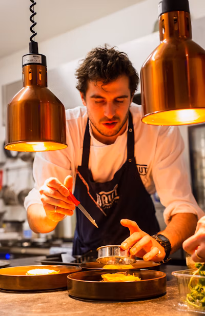 Portrait of our head chef in professional kitchen attire